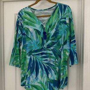 Belle by Kim Gravel Tropical Leaf Print Tunic Top